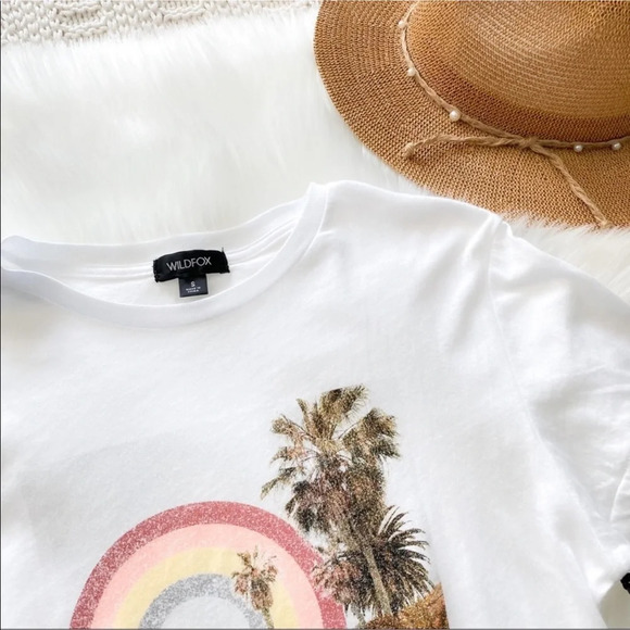 Wildfox Rainbow Coast Keke Beach T-Shirt Tee White Crew Neck NEW Size Small - Picture 7 of 14